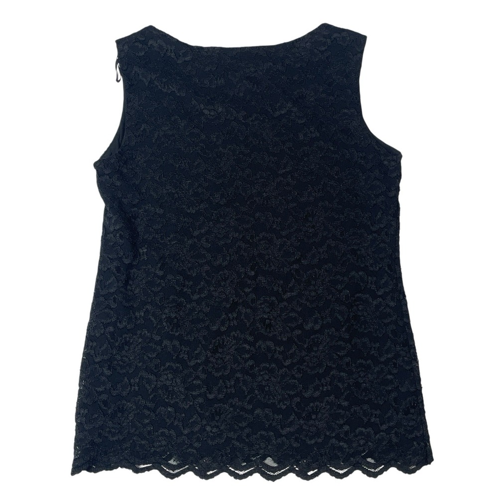 JM Collection Black Lace Sleeveless Top Women's M Lined Scalloped Hem Elegant - Picture 2 of 6